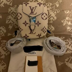 Monogram Cream Mini Backpack Crossbody Bag Gold Hardware